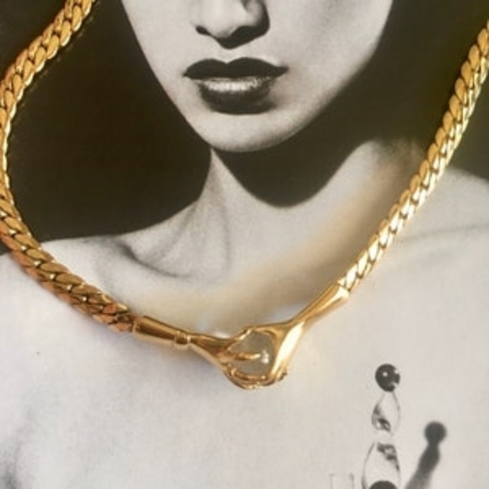 Charles Jourdan 1980's- Gold-plated flat mesh necklace